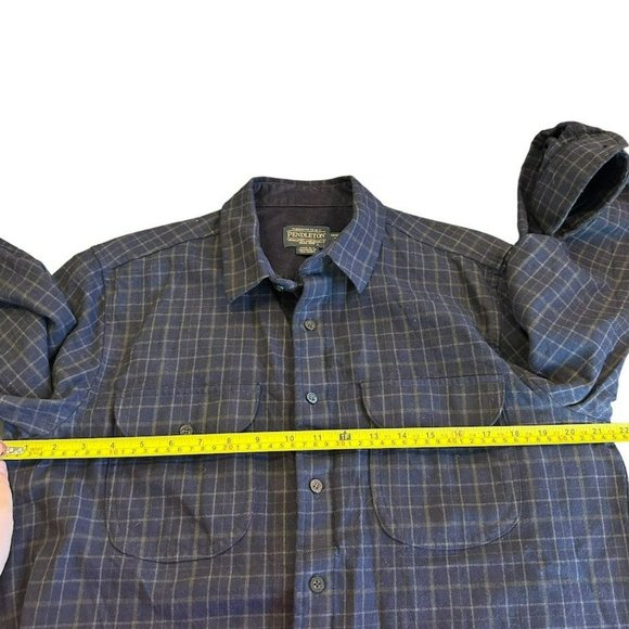 Pendleton Buckley Blue Plaid‎ Fitted Virgin Wool Flannel Button Up Shirt Mens L - Picture 3 of 5